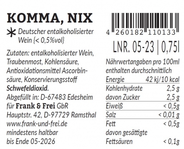 FRANK & FREI "KOMMA, NIX" - alkoholfrei  -